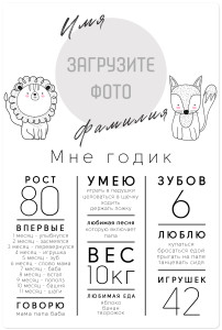 Магнит виниловый 20х30 см метрика на первый год "Мне годик"