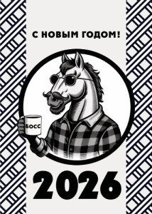 Открытка новогодняя 210x148 мм "Рабочая лошадка" №1