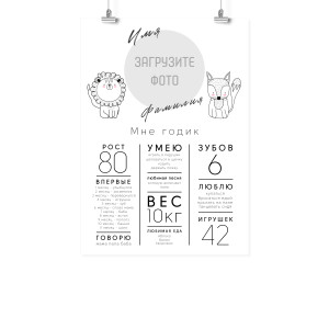Плакат А2 метрика на первый год "Мне годик"