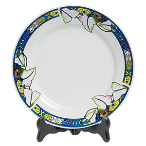 Тарелка голубая с листьями